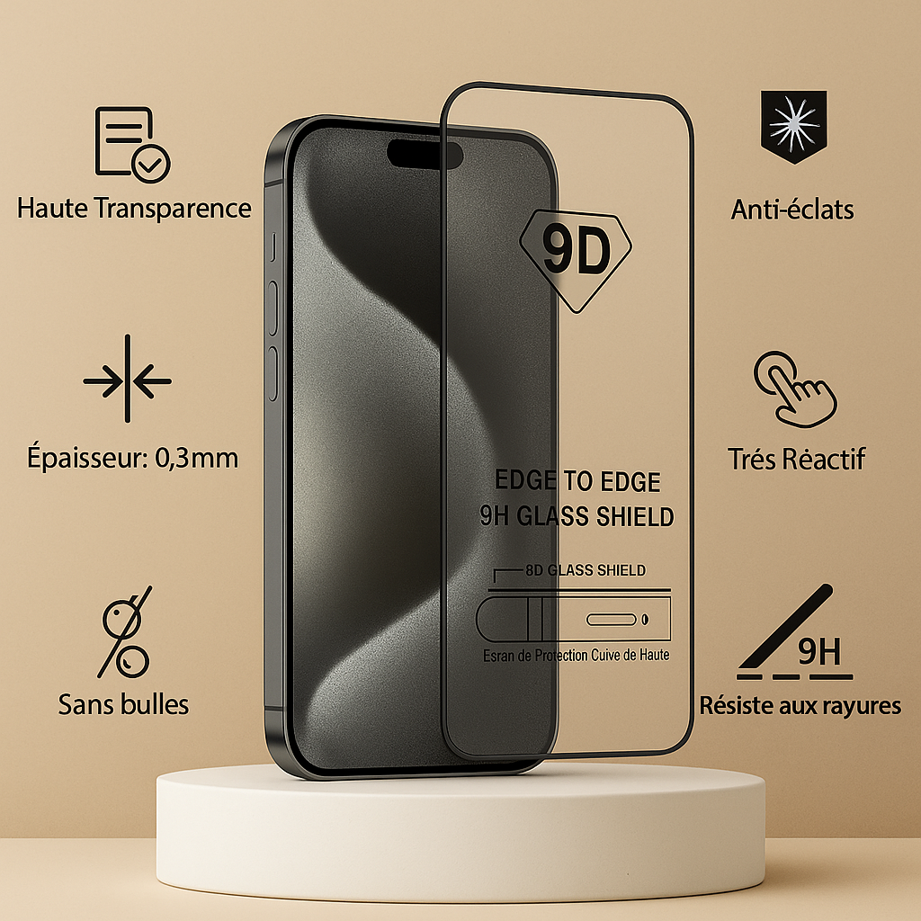 Lot de 3 Verres Trempés 9D – iPhone 15
