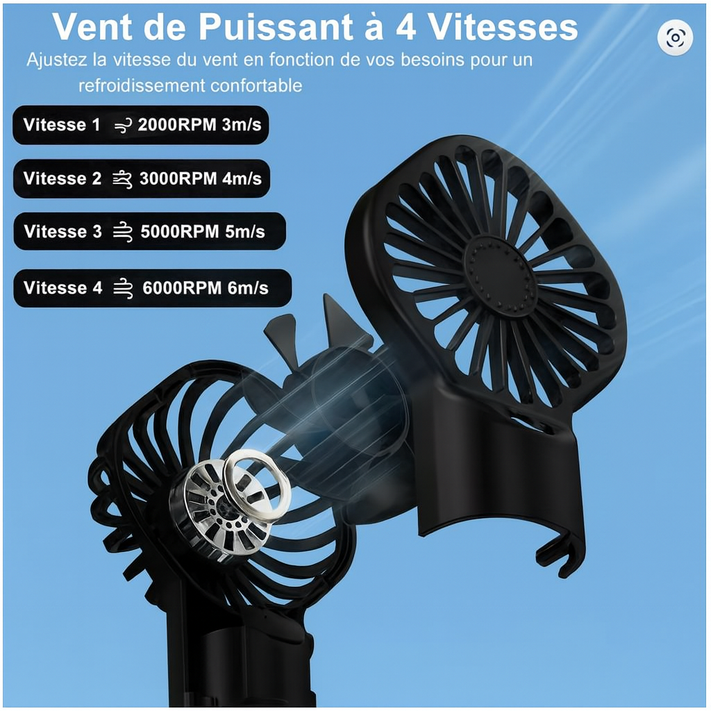 Ventilateur Humidificateur Portable Noir – USB Rechargeable