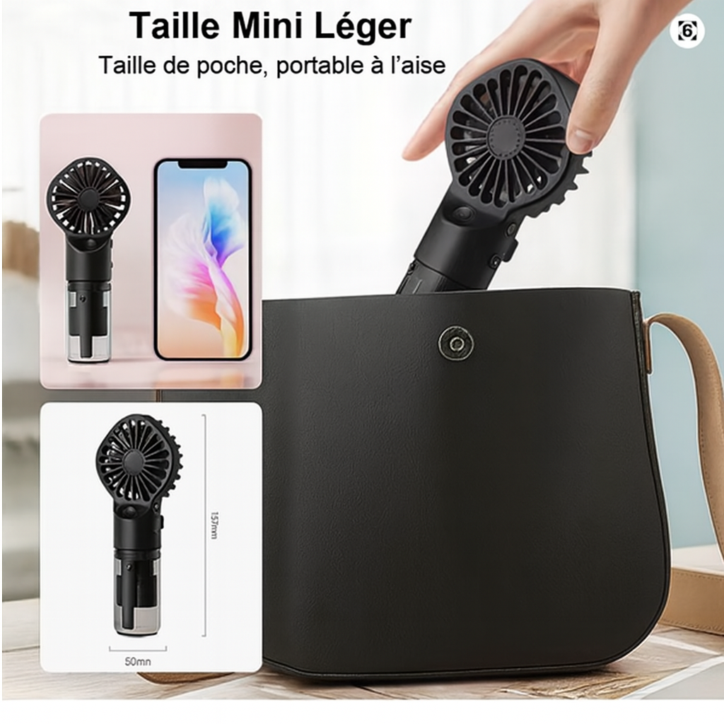 Ventilateur Humidificateur Portable Noir – USB Rechargeable
