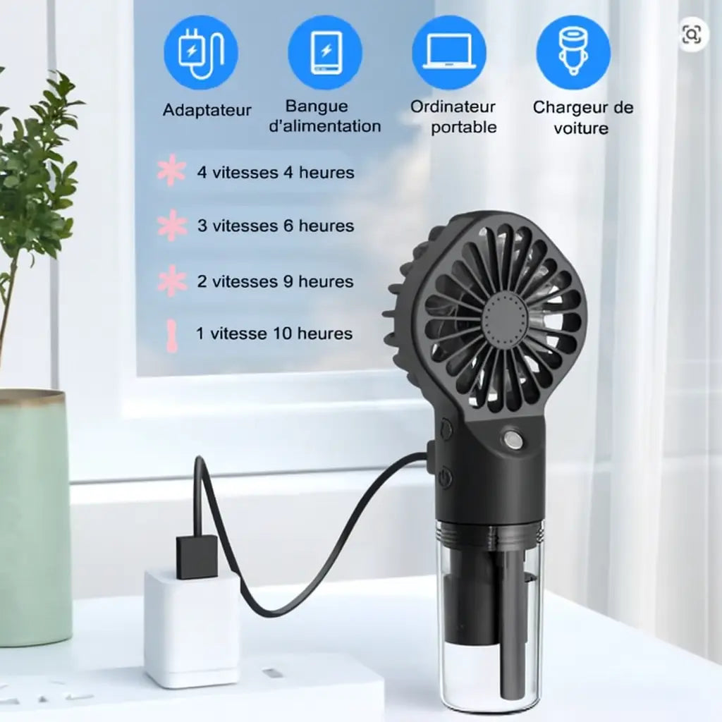 Ventilateur Humidificateur Portable Noir – USB Rechargeable UMII