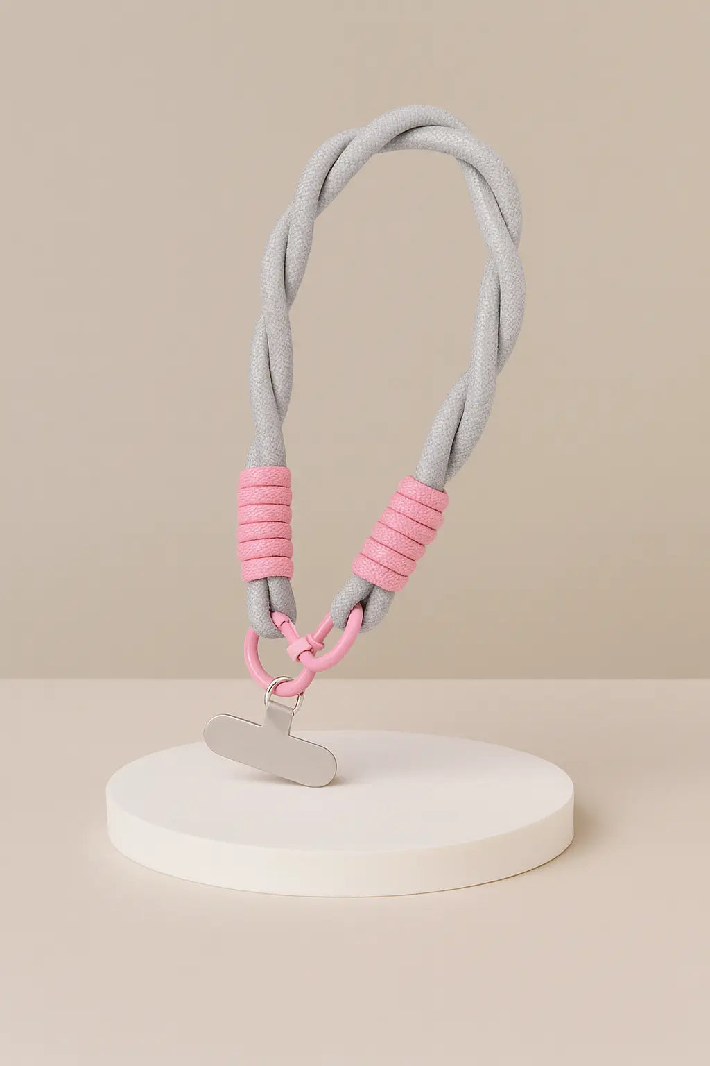 Cordon Décoratif Marguerite – Dragonne de Poignet Tressée pour Téléphone – Gris et Rose UMII