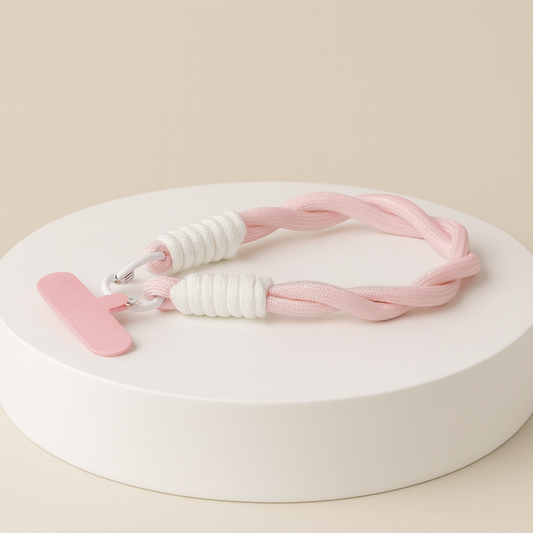 Cordon Décoratif Marguerite – Dragonne de Poignet Tressée pour Téléphone – Rose et Blanc