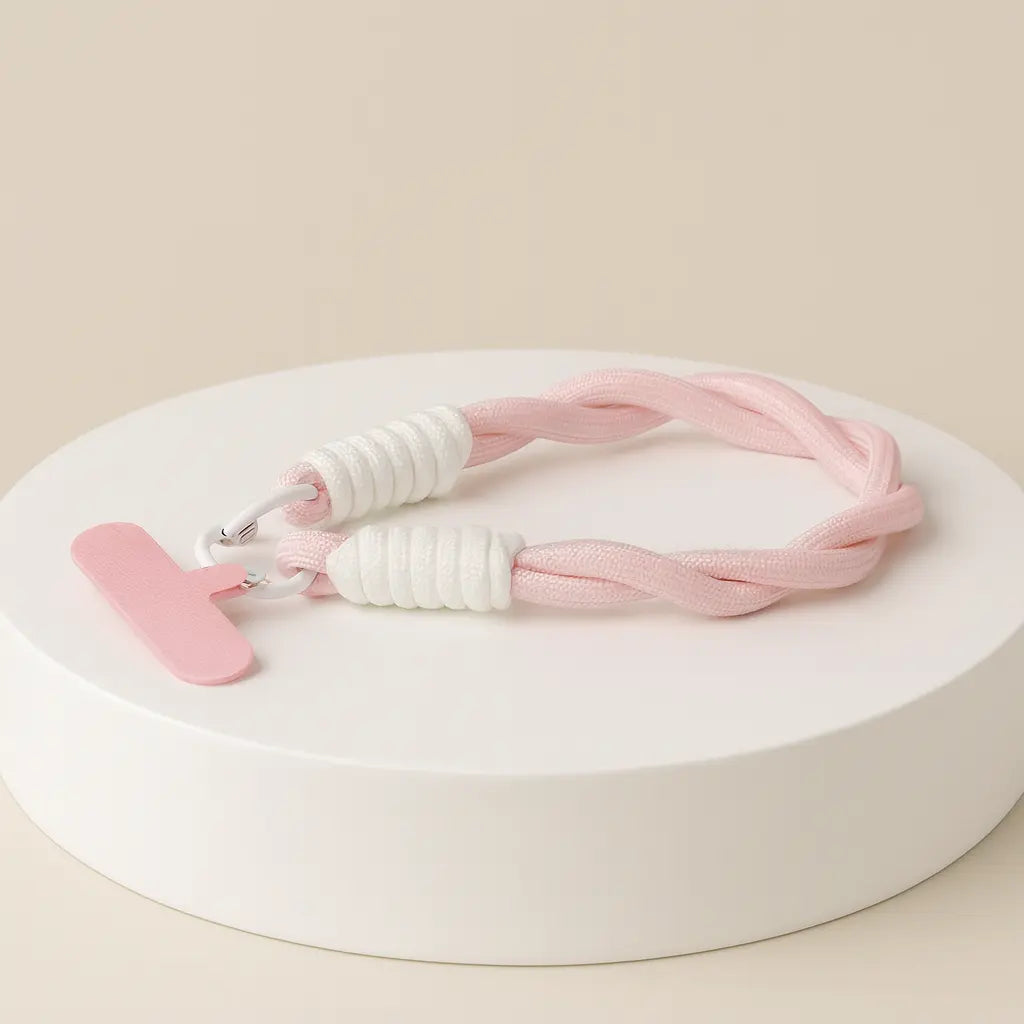 Cordon Décoratif Marguerite – Dragonne de Poignet Tressée pour Téléphone – Rose et Blanc UMII