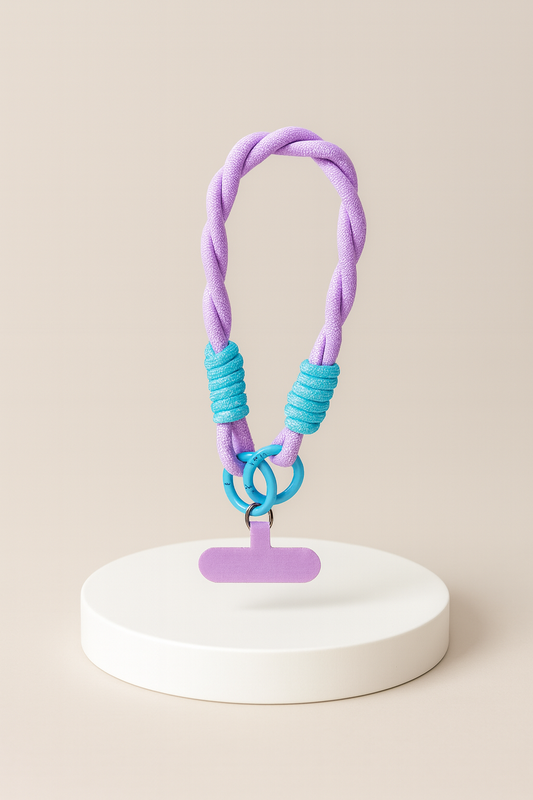 Cordon Décoratif Marguerite – Dragonne de Poignet Tressée pour Téléphone – Violet et Bleu