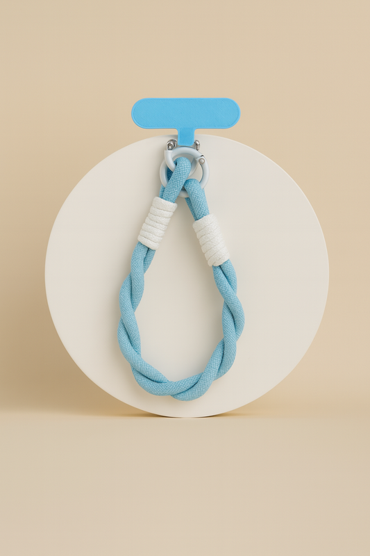 Cordon Décoratif Marguerite – Dragonne de Poignet Tressée pour Téléphone – Bleu et Blanc