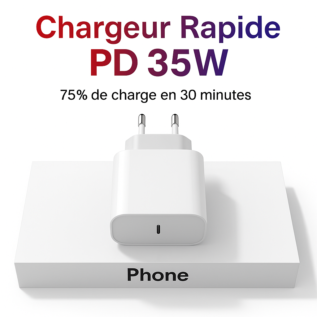 Adaptateur Secteur USB-C PD 35W – Charge Rapide pour iPhone 11 à iPhone 17 Pro Max & Plus