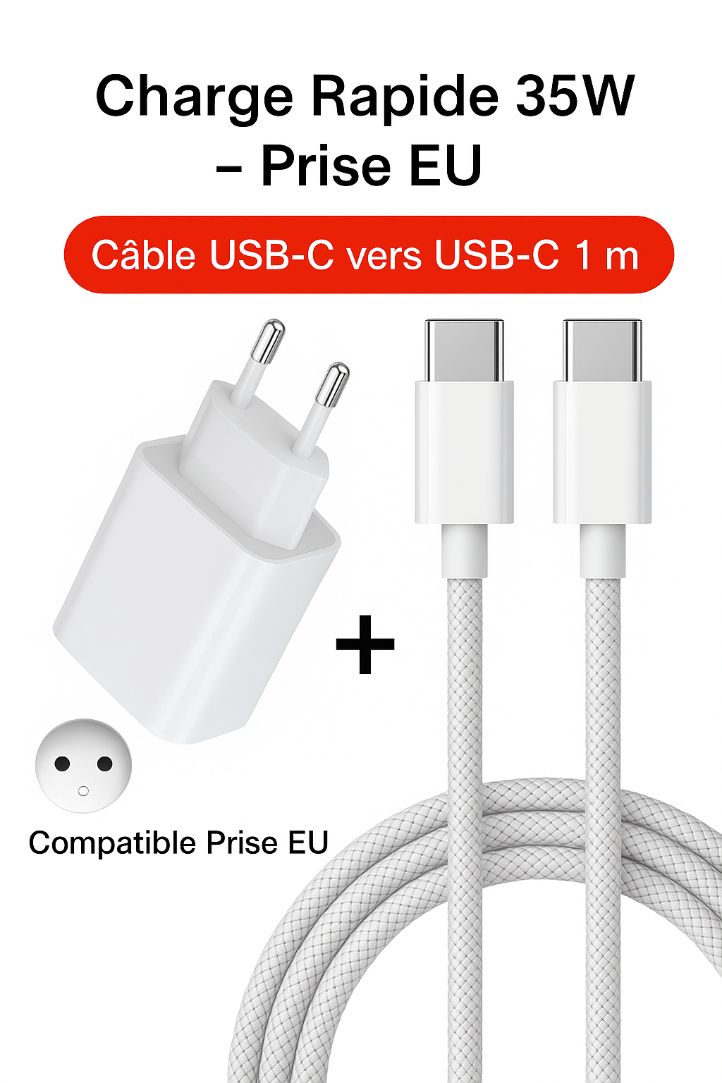 Chargeur Rapide PD 35W + Câble USB-C vers USB-C