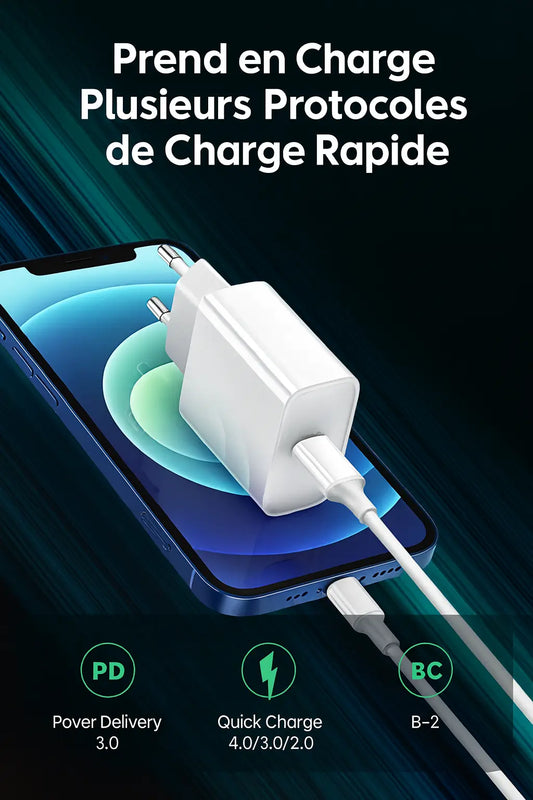 Chargeur Rapide PD 35W + Câble USB-C vers Lightning (iOS) UMII