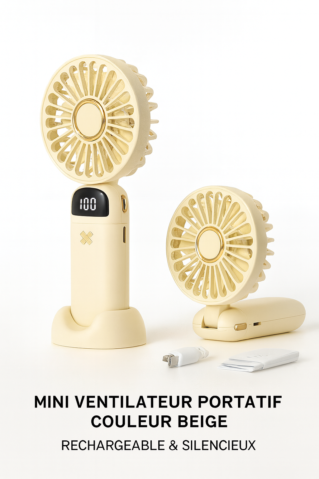 Mini Ventilateur Portatif Silencieux – Couleur Beige
