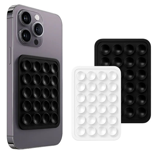 Support Mural Téléphone en Silicone Noir – Carré, Antidérapant, à Ventouse et Autocollant UMII