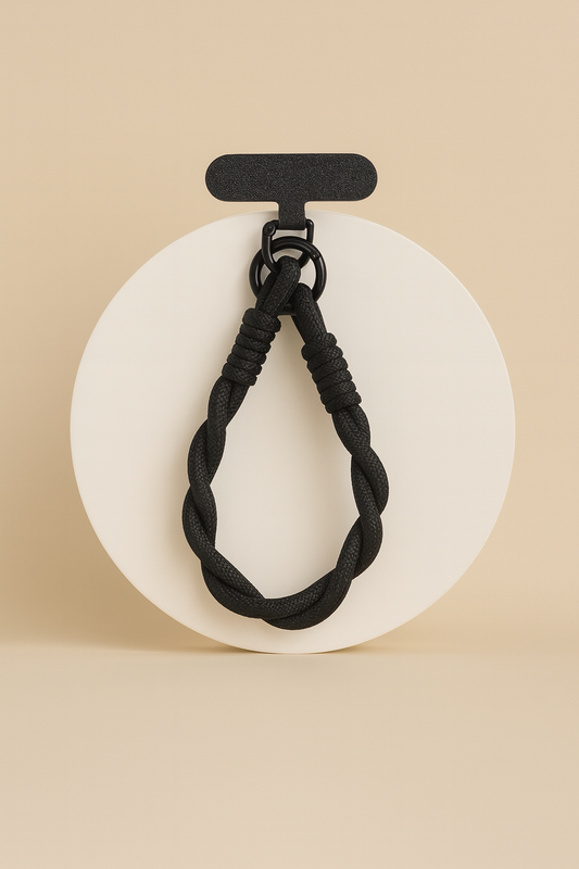 Cordon Décoratif Marguerite – Dragonne de Poignet Tressée pour Téléphone – Noir