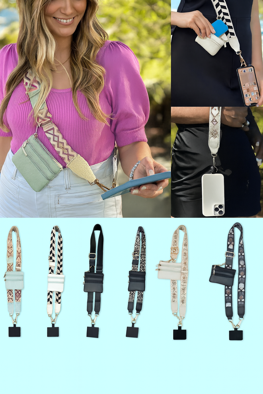 Set de Sangles pour Téléphone Portable avec Porte-Monnaie Zippé – Bandoulière ou Poignet – Réglable et Multifonctionnel