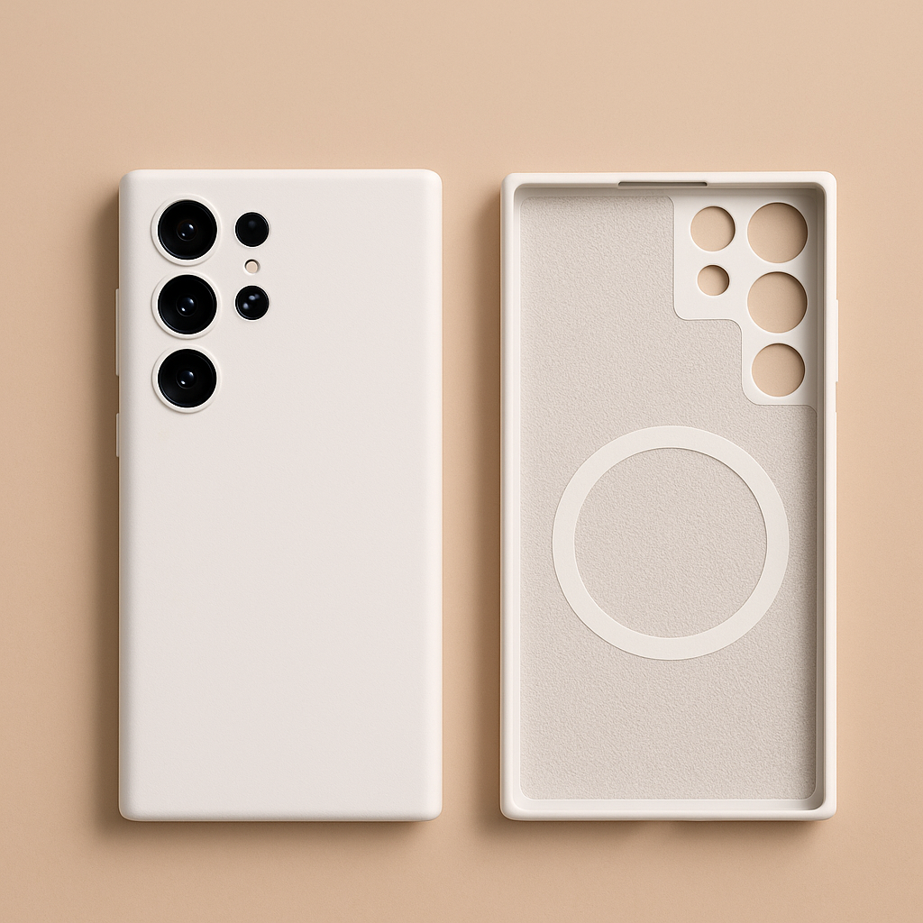 Coque blanc en Silicone Liquide Magnétique avec MagSafe – Samsung Galaxy