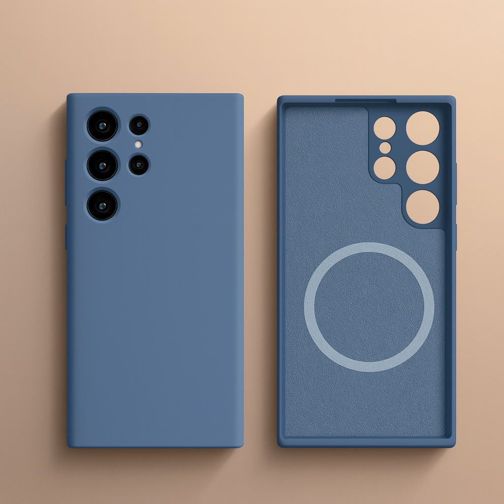 Coque Bleue en Silicone Liquide Magnétique avec MagSafe – Samsung Galaxy