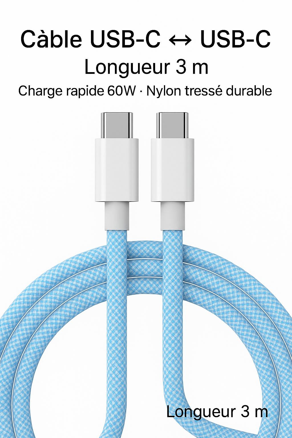 Câble USB-C 60W Tressé – Charge Rapide