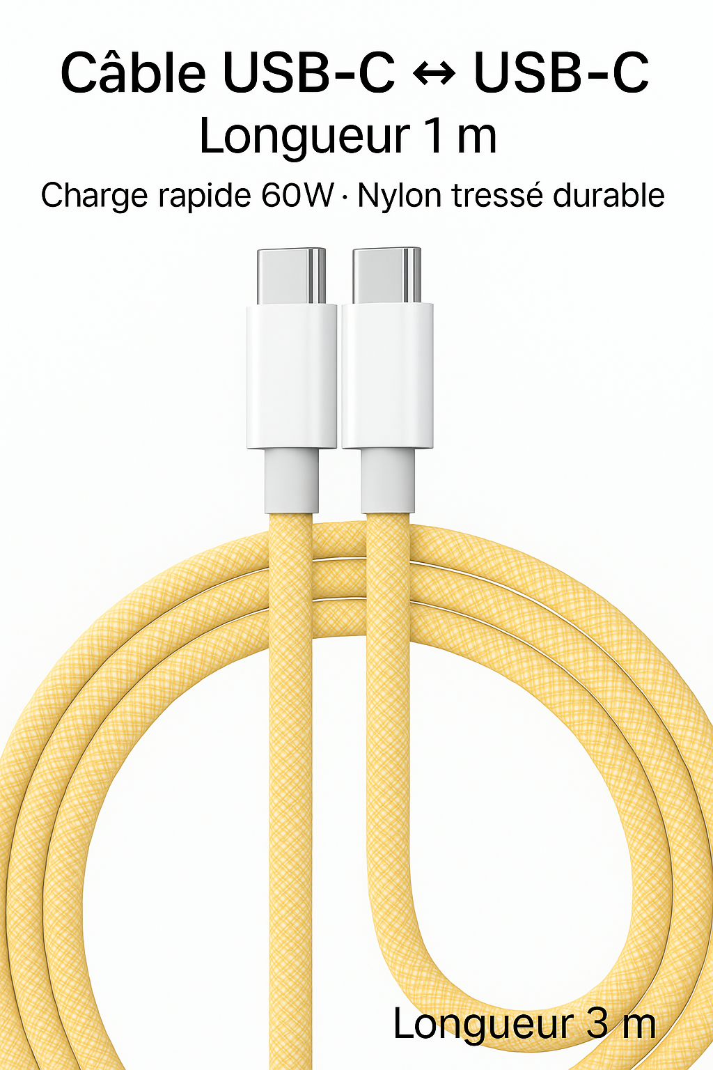 Câble USB-C 60W Tressé – Charge Rapide