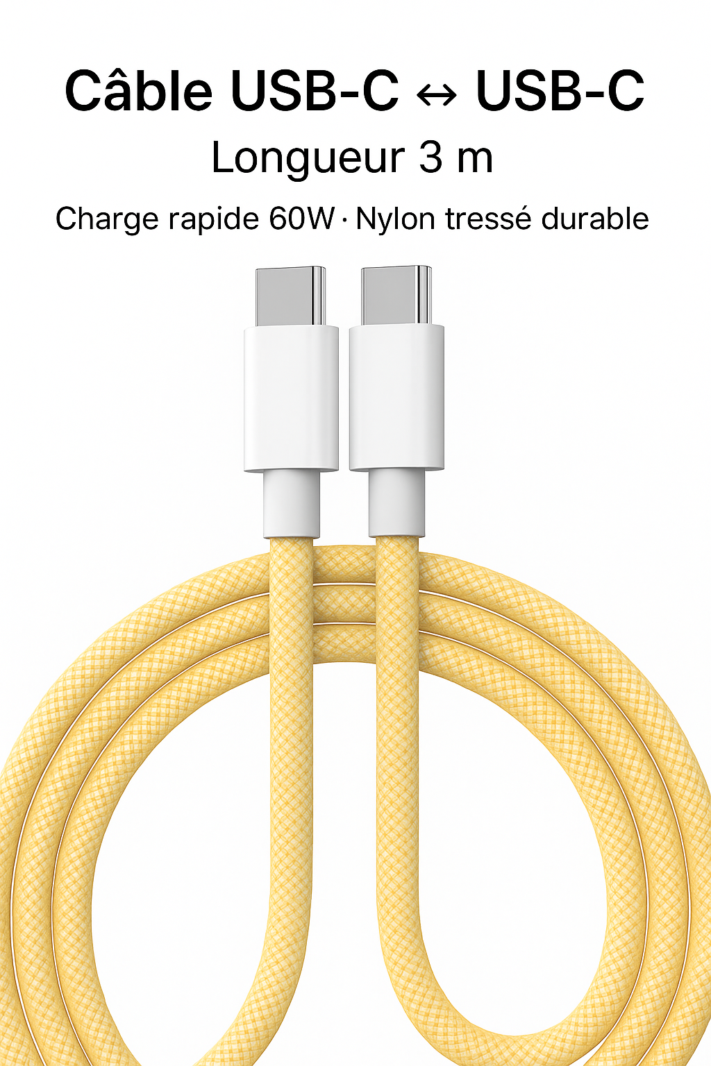 Câble USB-C 60W Tressé – Charge Rapide