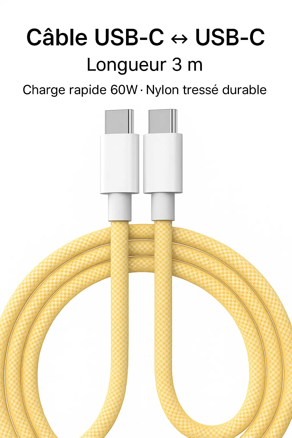 Câble USB-C 60W Tressé – Charge Rapide UMII