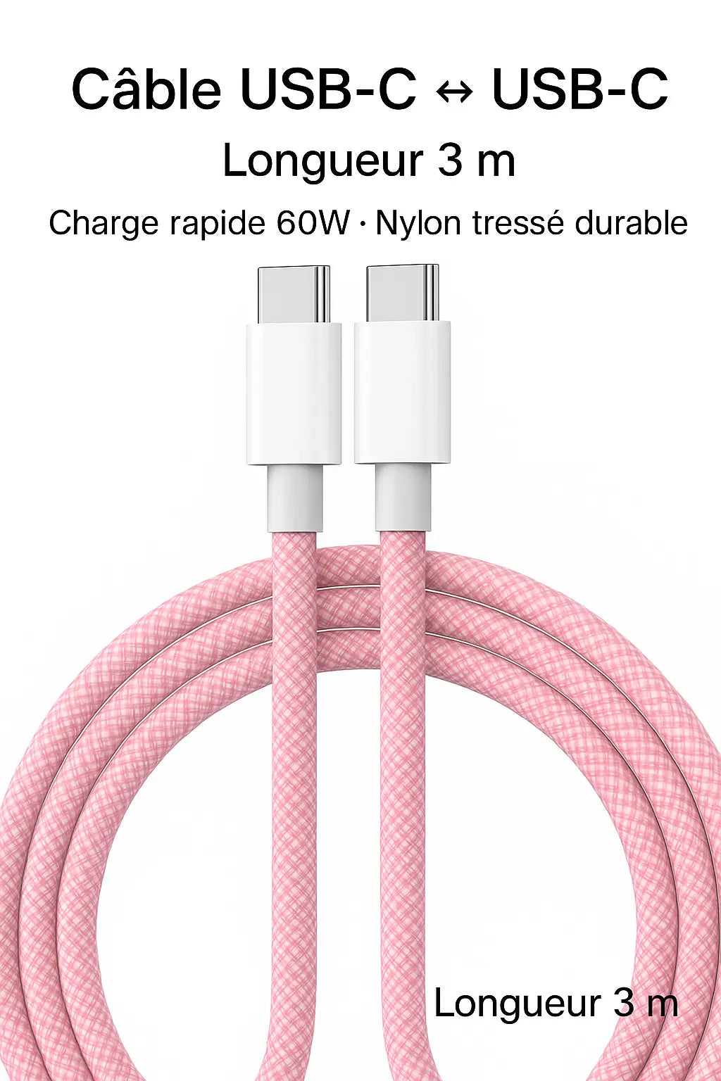 Câble USB-C 60W Tressé – Charge Rapide UMII