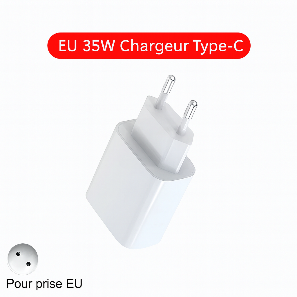 Adaptateur Secteur USB-C PD 35W – Charge Rapide pour iPhone 11 à iPhone 17 Pro Max & Plus