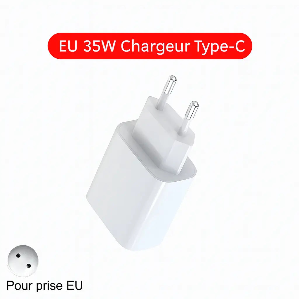 Adaptateur Secteur USB-C PD 35W – Charge Rapide pour iPhone 11 à iPhone 17 Pro Max & Plus UMII