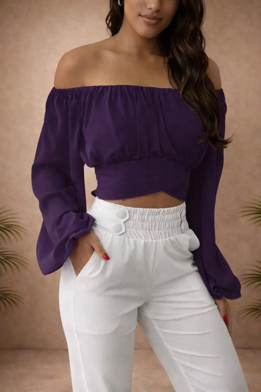 Chemisier femme manches longues – col bateau épaules dénudées UMII