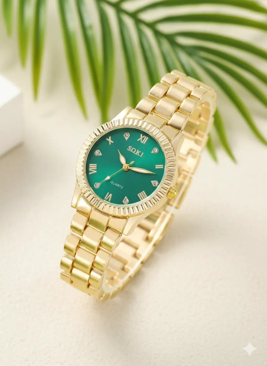 Set Bijoux Femme Luxe – Montre + Bracelet + Collier + Bague + Boucles d’oreilles UMII