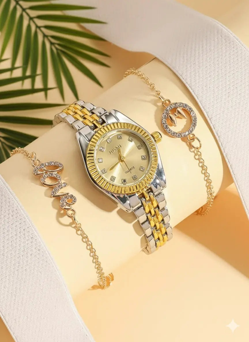 Set Montre & Bracelets Femme – Élégance Or & Argent UMII