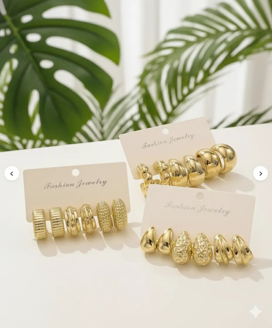 Lot de 9 Paires – Boucles d’Oreilles Créoles Dorées Style Vintage UMII