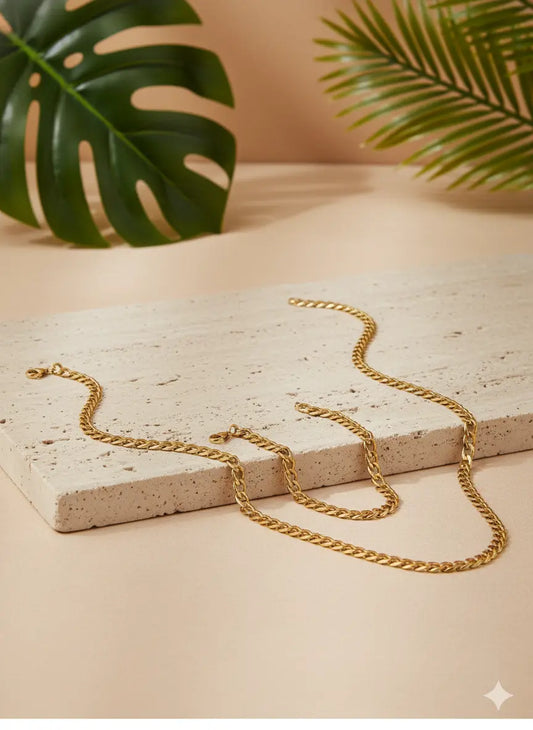 Ensemble Collier & Bracelet Homme – Acier Inoxydable Doré UMII