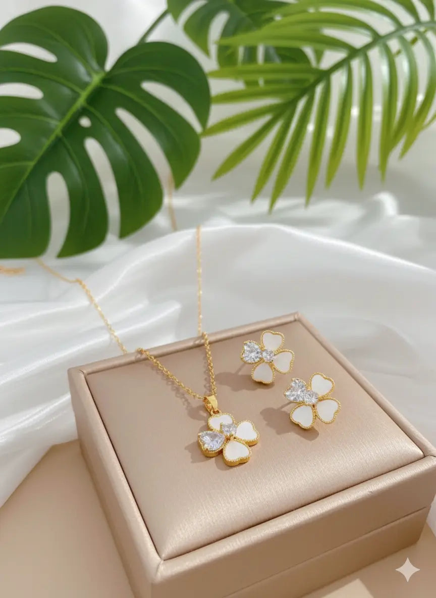 Parure Fleur Coquillage & Strass – Acier Inoxydable UMII