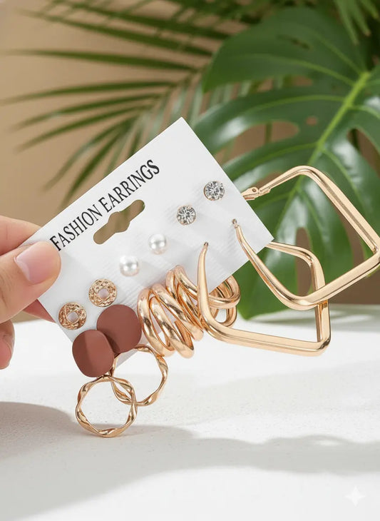 Lot de 6 Paires de Boucles d’Oreilles – Perles & Métal Doré UMII