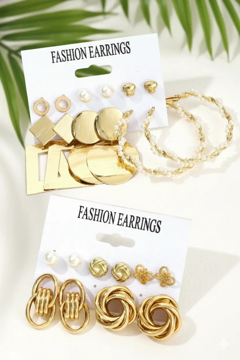 Lot de 11 Paires de Boucles d’Oreilles – Style Chic & Géométrique Doré UMII