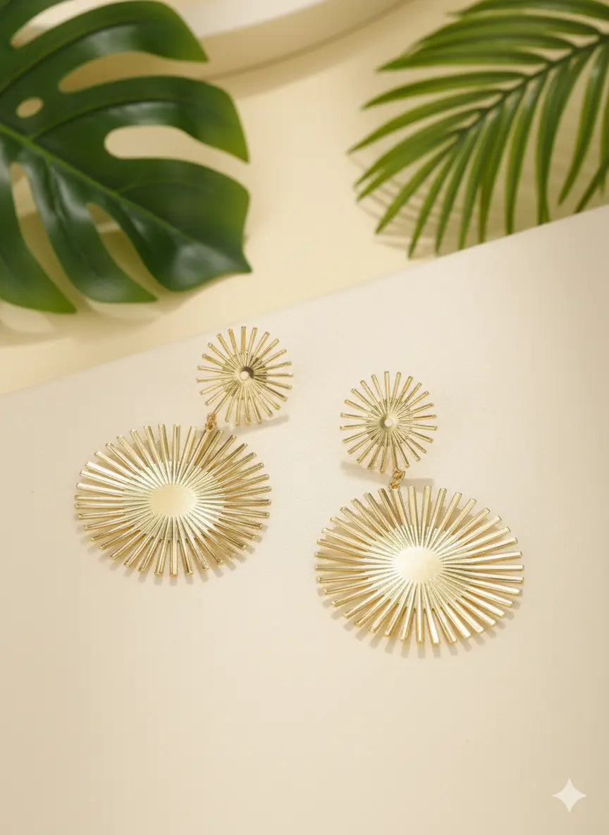 Lot de 3 paires de boucles d’oreilles dorées – Feuille & Cercles UMII