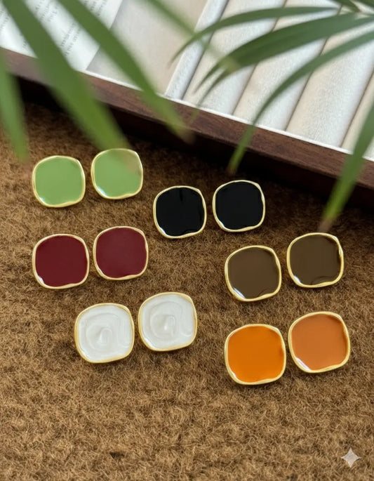 Lot de 6 Paires de Boucles d’Oreilles Carrées Style Vintage – Multicolores UMII