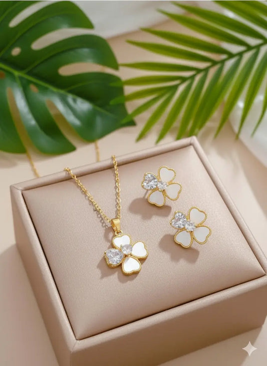 Parure Fleur Coquillage & Strass – Acier Inoxydable UMII