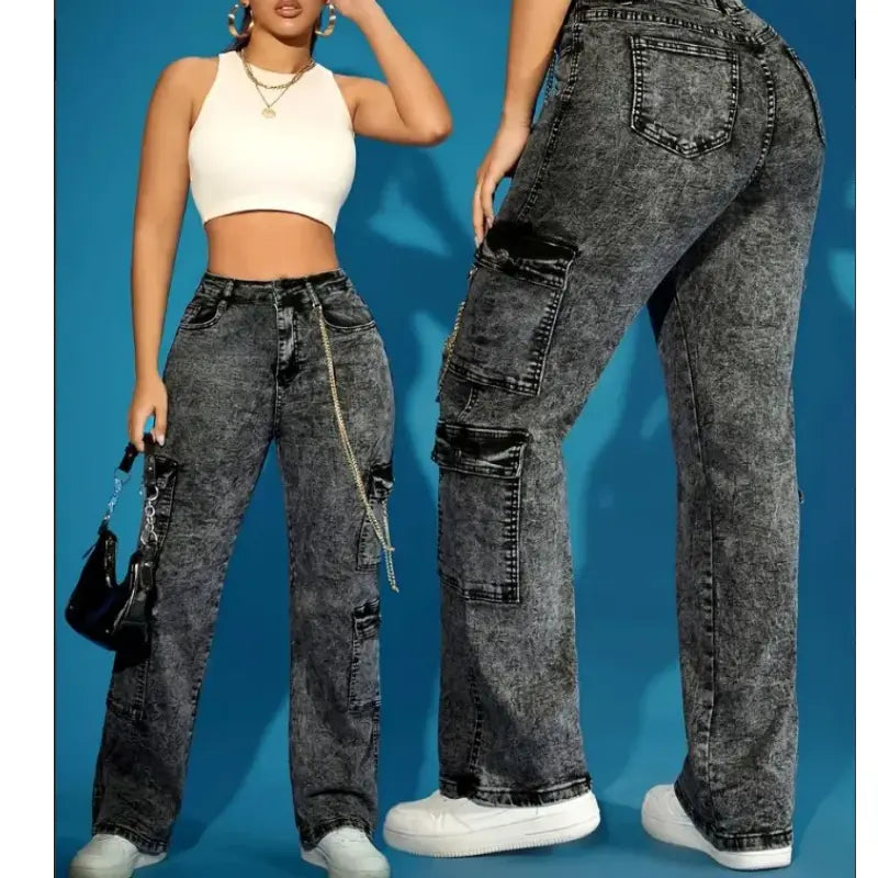 Jean Cargo Femme – Streetwear à Poches | Taille Haute UMII