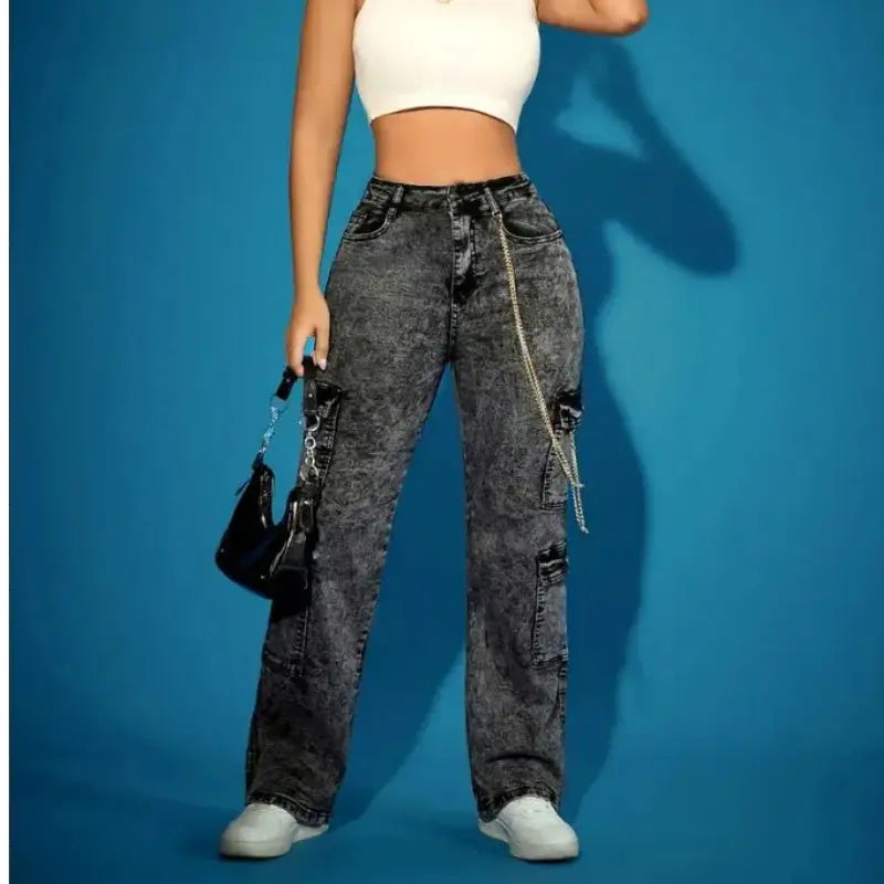 Jean Cargo Femme – Streetwear à Poches | Taille Haute UMII