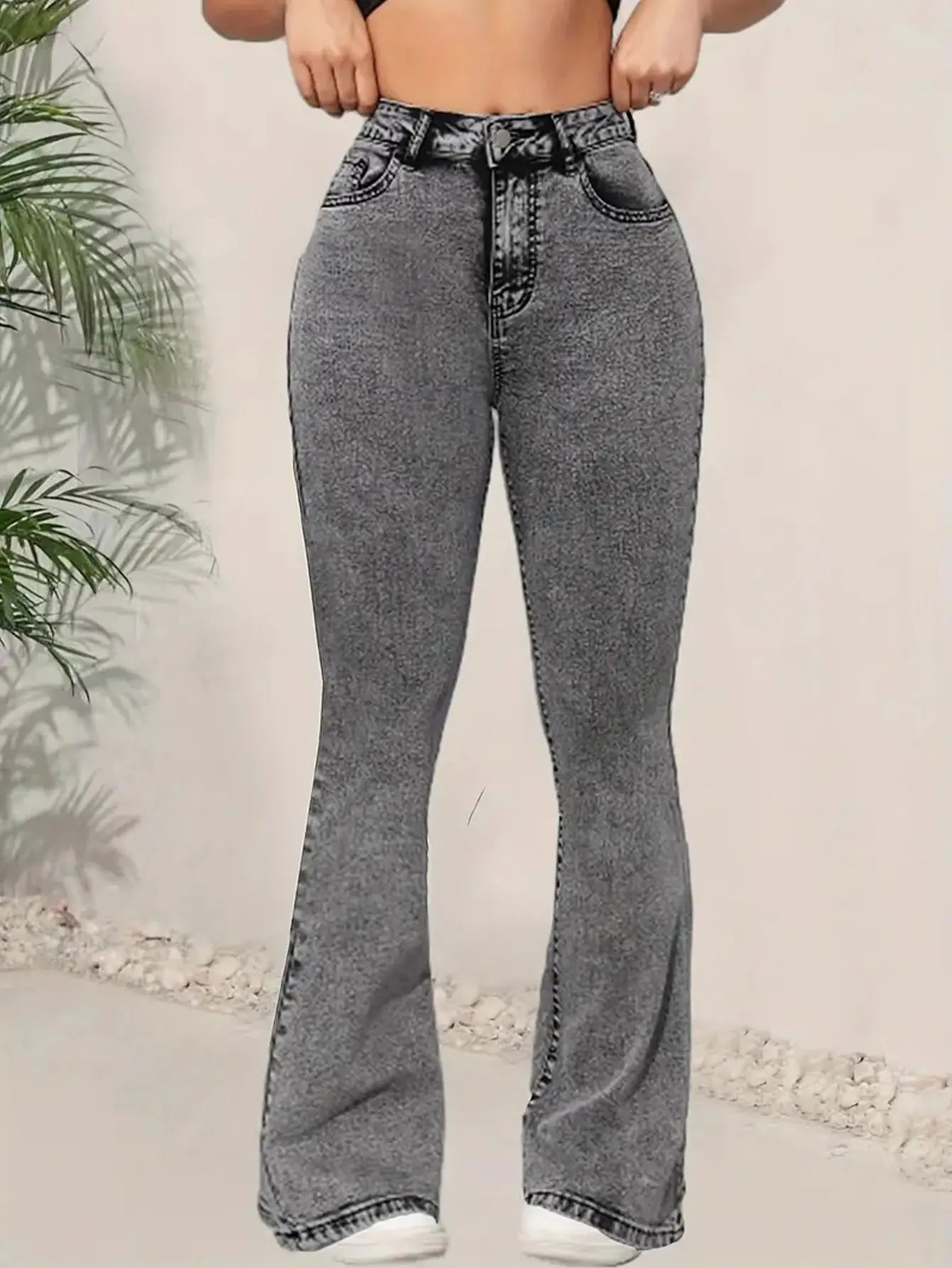 Jean Femme Taille Haute Slim – Gris Foncé | Style Street & Décontracté UMII