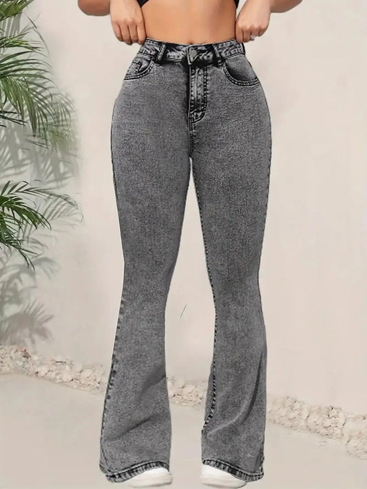 Jean Femme Taille Haute Slim – Gris Foncé | Style Street & Décontracté UMII