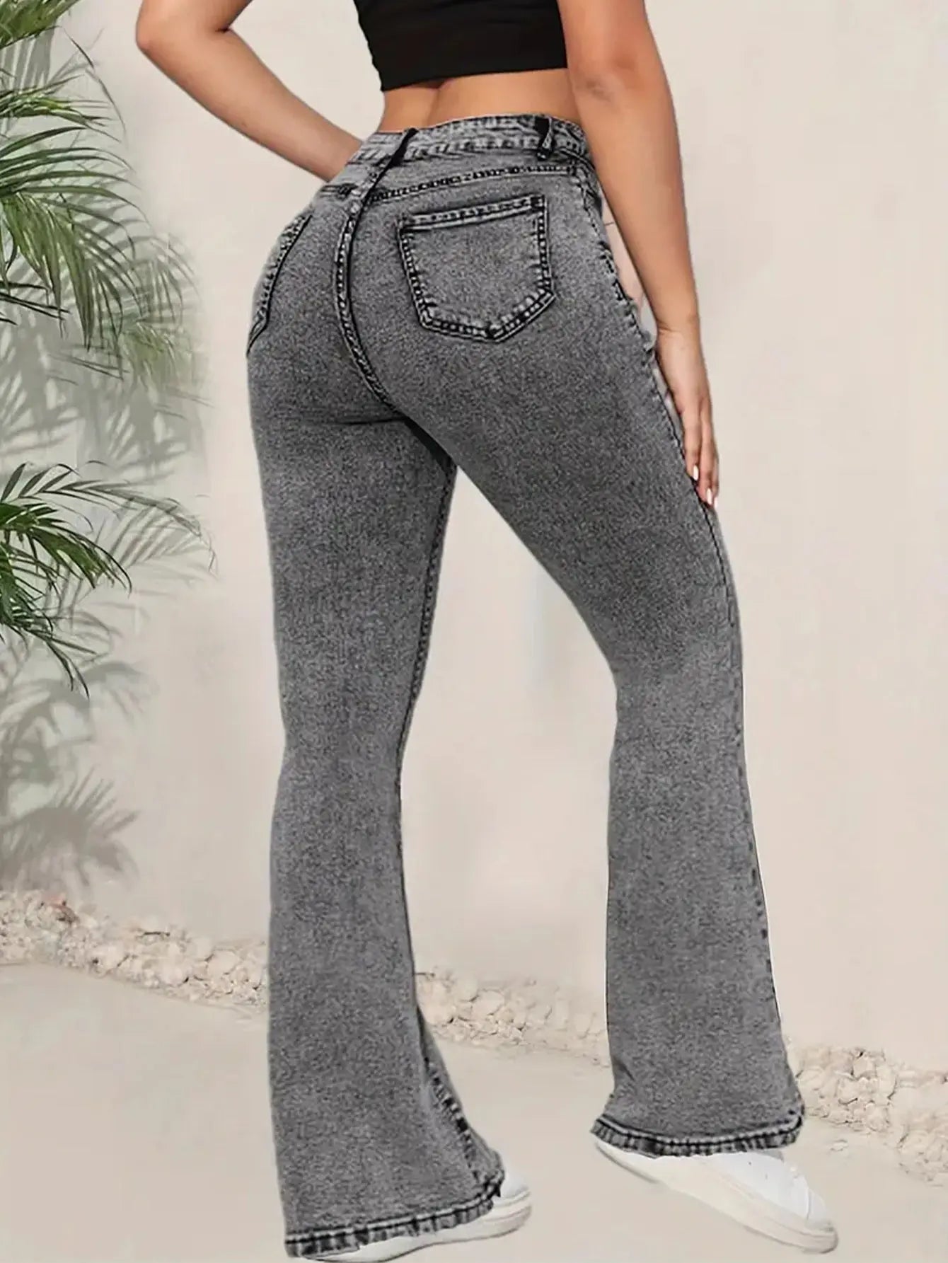 Jean Femme Taille Haute Slim – Gris Foncé | Style Street & Décontracté UMII