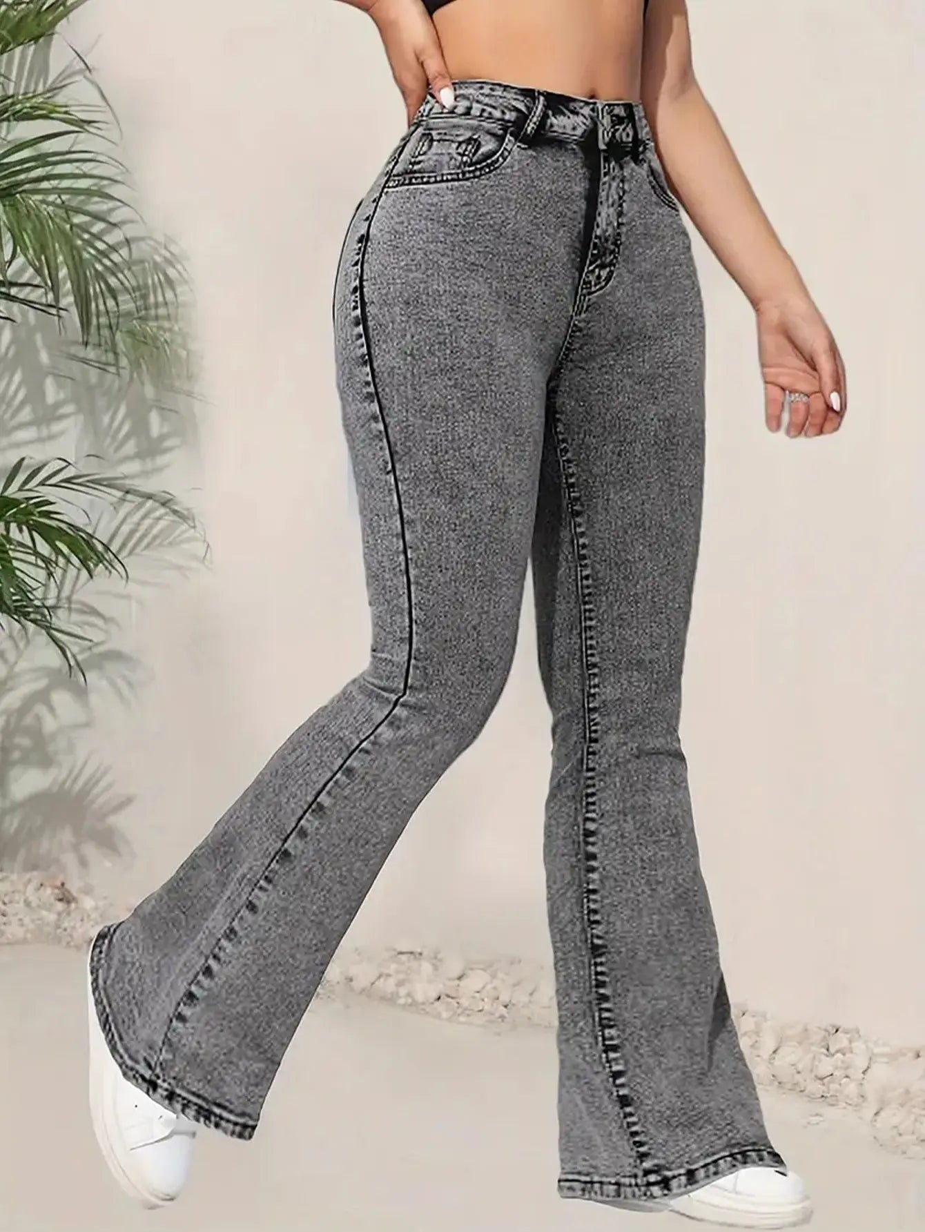 Jean Femme Taille Haute Slim – Gris Foncé | Style Street & Décontracté UMII