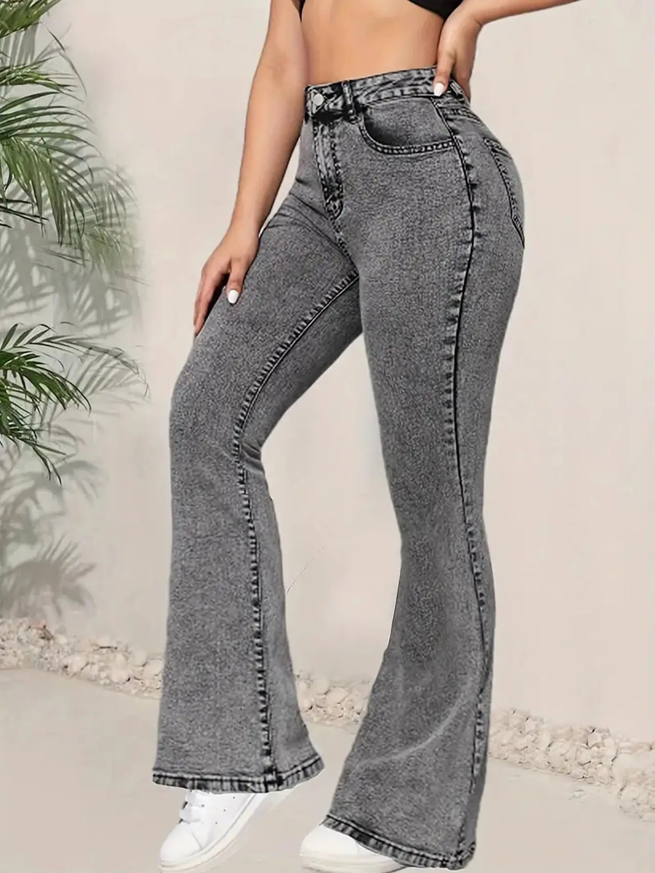 Jean Femme Taille Haute Slim – Gris Foncé | Style Street & Décontracté UMII