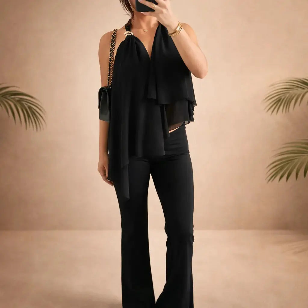 Camisole femme unie en polyester – col V asymétrique UMII