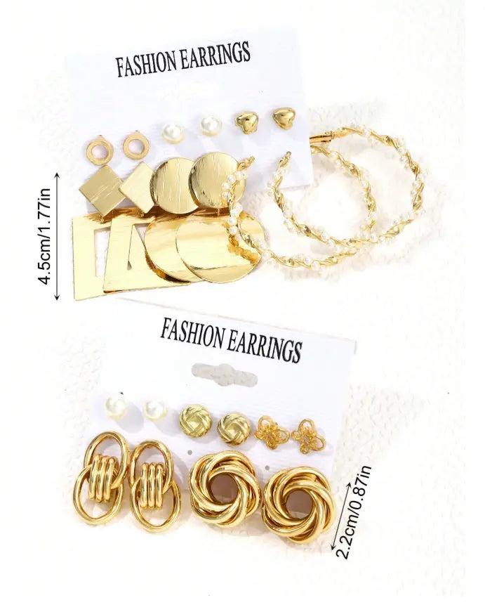 Lot de 11 Paires de Boucles d’Oreilles – Style Chic & Géométrique Doré UMII