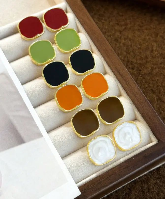 Lot de 6 Paires de Boucles d’Oreilles Carrées Style Vintage – Multicolores UMII