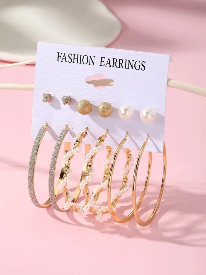 6 Paires – Boucles d’oreilles Vintage Perles & Strass UMII