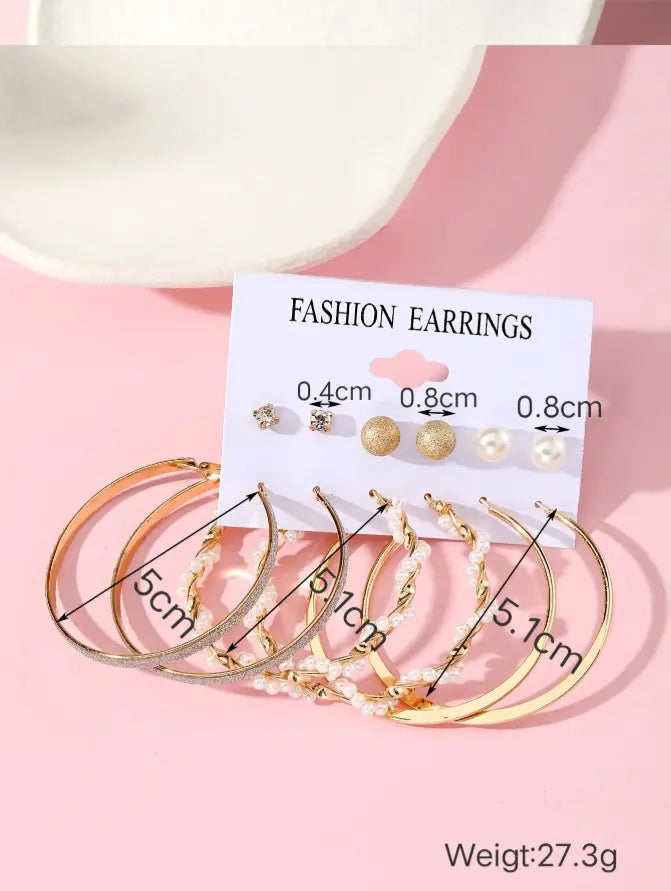 6 Paires – Boucles d’oreilles Vintage Perles & Strass UMII