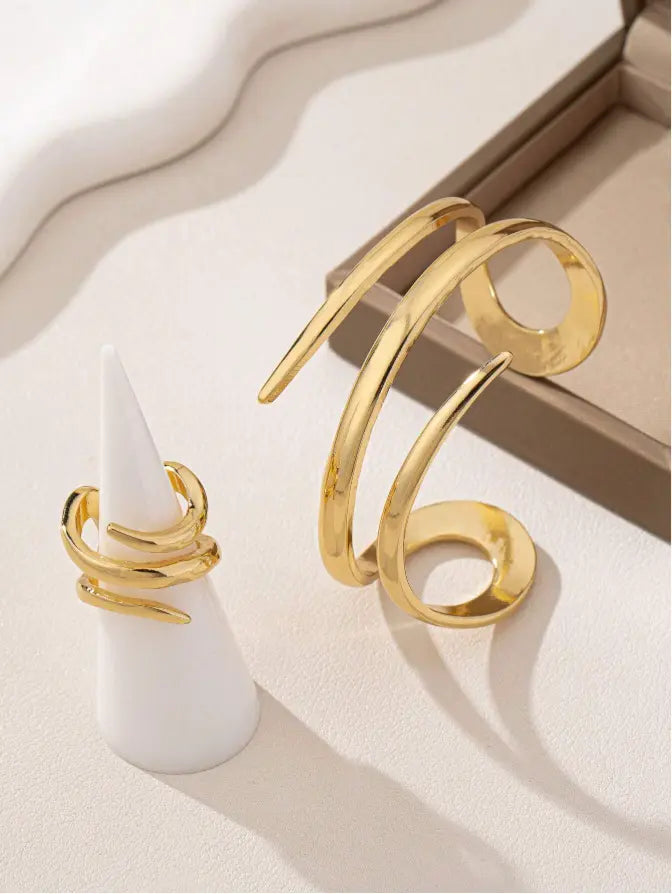 Ensemble Bracelet & Bague Géométriques – Doré Élégant UMII