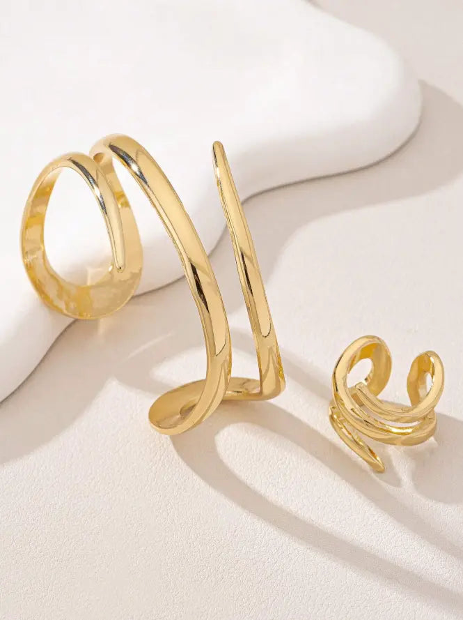 Ensemble Bracelet & Bague Géométriques – Doré Élégant UMII